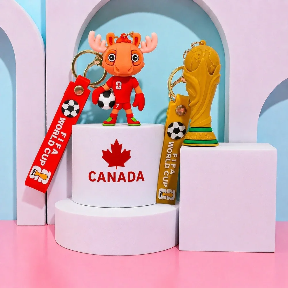 Canada FIFA World Cup 2026 Keychain Set of 2 Mascot & Trophy Souvenir New